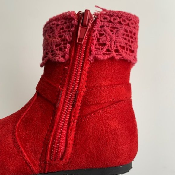 Baby Toddler Girl Faux Suede Round Toe Crochet Bow Ankle Riding Boot - Picture 5 of 12